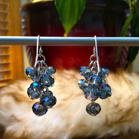 Iridescent blue chandelier earrings. EUC. - Picture 2 of 2